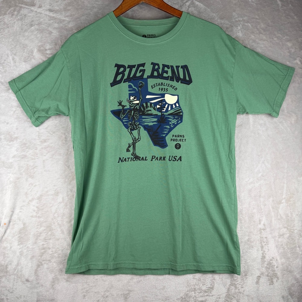 Parks Project Big Bend National Park Texas Skeleton T-Shirt Mens Large Green USA